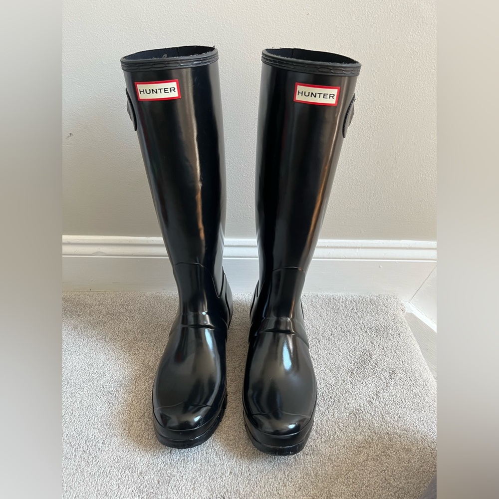 Hunter Glossy Black Original Tall Rain Boots Size